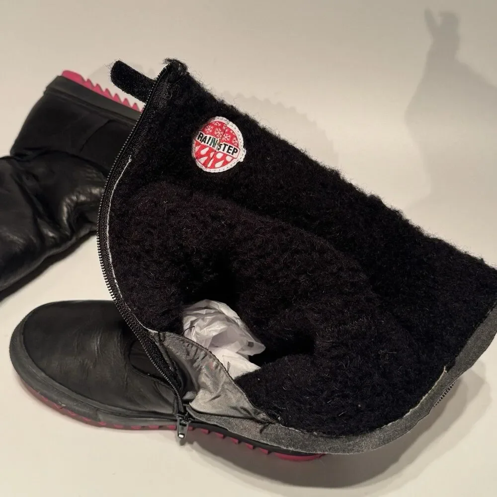 Naturino Girls Black Leather Boots Size US 12 EU 31 Wool Lined Rain Step